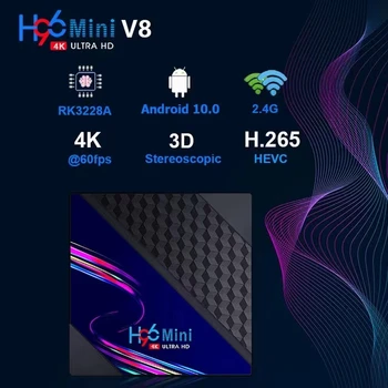 Smart H96 Mini V8 TV Box Android 10.0 RK3228A 4K Quad Core 16 g 2G DDR3 2.4 G WIFI Z Brezplačno IPTV Darilo Video Decoder