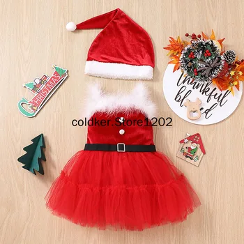Dekleta, Novo Leto, Santa Clause Kostume Božič Tematskih Stranko Rdeče Žametno Obleko Preplete Očesa in Belimi Plišastih Moda Obesi Obleke