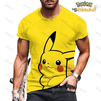 Pikachu moška T-Shirt Pokemon Moda Prevelik 110-6XL Žensk 3D Tiskanja Risanka Harajuku Srčkan 2023 Poletje Novo Otrok Anime