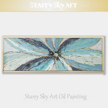 Odličen Umetnik Ročno poslikano Lepa Wall Art Povzetek Oljna slika na Platnu Svetlo Modra Roža Oljno sliko za dnevno Sobo