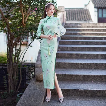 Zimski Autunm Novo Tiskalno Letnik Gumb Qipao Socialne Bonton Lady Obleko Kitajske Tradicionalne Elegantno Žensko Cheongsam