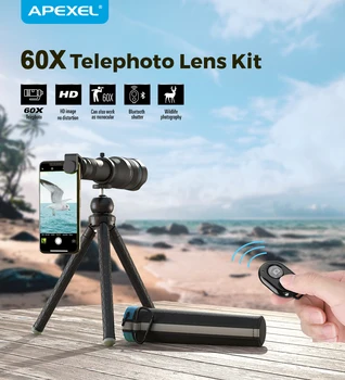 APEXEL HD 60x Teleskop Telefoto Zoom Objektiv Oko Selfie Stojalo za iPhone Huawei Potovanja, Lov, Pohodništvo, Kampiranje Oprema