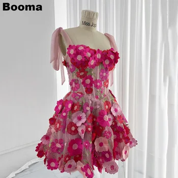 Booma Črto Vezenje Cvetlični Mini Prom Obleke 3D Cvetje Ljubica Pravljice Obleke Cocktail Ples, Rojstni dan Dogodkov