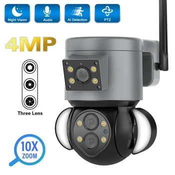 2K 4MP WIFI IP Kamera na Prostem, 10-kratni Zoom Dvojno Objektiv PTZ Kamera Samodejno Sledi dvosmerni Audio Barve Noč Varnostni Nadzor CCTV Kamere