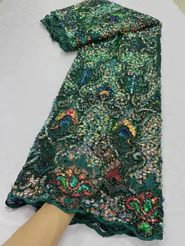 Moda Sequins Čipke Tkanine z Biseri Luksuzni Afriške Nigerijski Til Tkanine Očesa Vezene za Stranka Obleke, Obleko francoski Tkanin