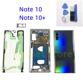 Za SAMSUNG Galaxy Note 10 Plus N9750 N975F N970F/DS Polno Stanovanje Primeru Hrbtni Pokrovček Note10 Sredini Okvirja Nazaj Baterije Stekla