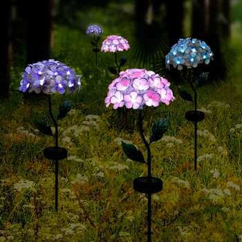 2Pcs Sončne Luči Vrt LED Hydrangea Macrophylla Simulacije Cvet Tleh Vstavljanja na Prostem Villa Dvorišče Travnik Svetilke Dekor