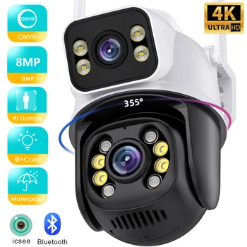 8MP 4K PTZ WiFi IP Kamera Security Protection, Dvojno Objektiv Barvni Zaslon Night Vision Auto Track CCTV nadzorna Kamera ICSEE APP