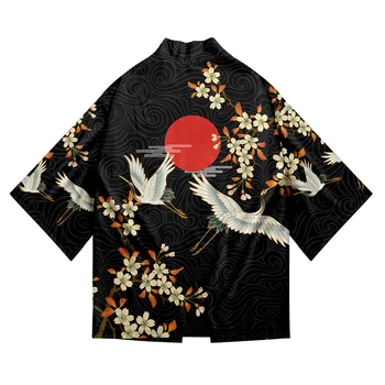 Japonska Tradicionalna Oblačila Žerjav Tiskanja Kimono Srajce Moške Retro Yukata Azijskih Moda Tang Bo Ustrezala Harajuku Hanfu Yukata Jakna