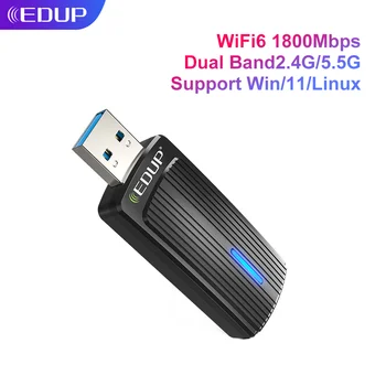 EDUP Wifi6 USB 1800Mbps Wifi Adapter, 2.4 Ghz 5.8 Ghz Dual Band USB 802.11 AX RTL Čip WiFi mrežno Kartico Za Prenosni računalnik Supoort Win10 11