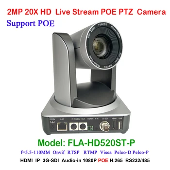 2MP Full HD Zaprtih Oddaja Digitalne Video Kamere PTZ 20-kratni Optični Zoom 1920x1080 na 60fps HDMI 3G-SDI IP POE 54.7 stopnjo FOV