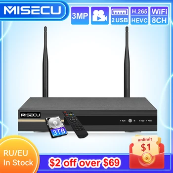 MISECU 8CH H. 265 3MP Brezžični NVR Snemalnik Wifi CCTV Kamere Sistem P2P ONVIF IP Kamera, HDMI Omrežja 3MP Video NVR Snemalnik