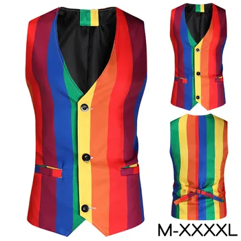 Men ' s Rainbow Proge, ki bo Ustrezala Telovnik Moda Britanski korejska Različica Nova Oblačila Banket Trendy Priložnostne Enotni-zapenjanje Slim Waistcoat