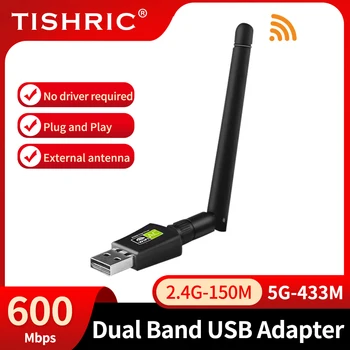 TISHRIC Dual-Band Usb Wifi Adapter Wifi mrežno Kartico 600Mbps 5Ghz&2,4 GHz Za Prenosni RAČUNALNIK Antene Wifi USB Ethernet Sprejemnik