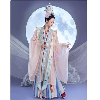 ChongHuiHanTang Song Dinastije Vezenje Hanfu Obleko za Ženske Kitajski Roza Veliki Rokav Hanfu Obleko 4PCS Pravljice Fazi Ples Kostum