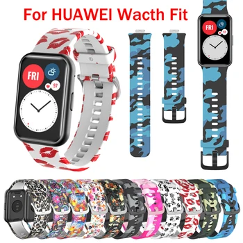 Zamenjava Silikonski Trak Za Huawei Watch Fit Original Pametno Gledati Band Pribor 2021 Natisnjeni Manšeta Zapestnica z orodjem