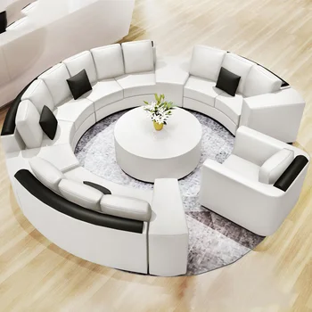 Krog kreativno dnevno sobo kombinacija enostavnih sodobne ukrivljen urad VIP sprejem usnjeni kavč ly02