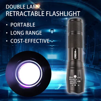 395nm Dvojno Svetlobo Visoko Moč UV Led Flashilight Zoom Fluorescentna Blacklight Ultravijolično Flash Žarnice Luči Bakle za Odkrivanje
