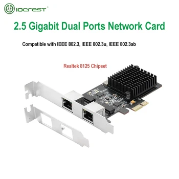 IOCREST 2.5 G Base-T (Gigabit Network Adapter 2 Vrata 2500Mbps PCIe 2,5 gb Ethernet Kartice RJ45 LAN Controller Kartico Pci-e 8125 čip