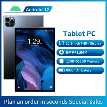2023 Novo 10.1 Palčni 12 G+512GB Android 12.0 Tablet PC Polno Netcom Velik Zaslon Mobilnega Telefona Študentov Učenja Igro Tablet Pc