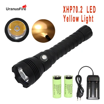 Super Svetlost XHP70.2 LED Potapljaška Svetilka Rumeno Luč 4000 Lumnov Taktično Svetilko 26650 Podvodni 100M xhp70 svetlobe