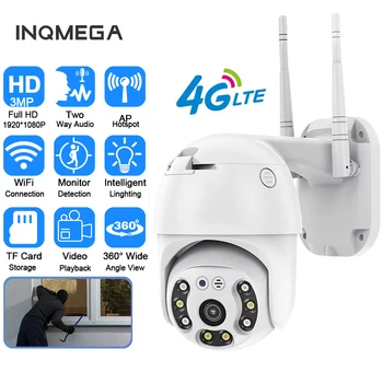 INQMEGA 3MP 4G Kartico SIM Fotoaparata 1080P Wifi Survalance Fotoaparat na Prostem IP Varnostna Kamera CCTV Kamero Barve Night Vision Nepremočljiva