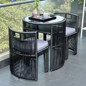 Sklop balkon rattan tabele, stoli prostem vrt dvorišči preprosto priložnostne balkon čaj aparat mize in stoli se lahko shrani