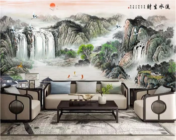 beibehang velikosti po Meri stene papirja de papel parede Kitajski črnilo krajine slap ozadju dekorativno slikarstvo debele ozadje