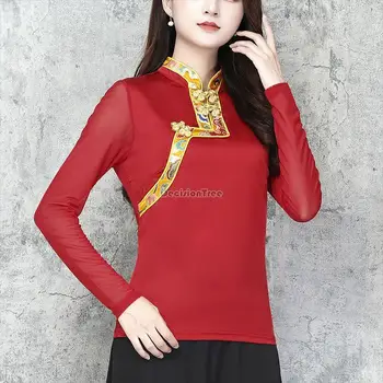 2023 kitajski retro etnične slog top z dolgimi rokavi očesa gaza spomladi in jeseni tibera element ženske svoboden tibera elegantno bluzo