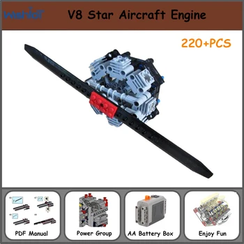 MOC V8 8 Valjev Star Zrakoplova, Motorja, Električni Mehanski Model Dvojno L Motor 8883 Pogon AA Baterije Polje 8881 Gradnik Igrača
