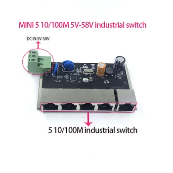 Neurejeni MINI 5port 10/100M 5V-58V Industrijske modul PCBA odbor ethernet stikalo za zaščito pred udarom Strele 4KV, anti-statični 4KV