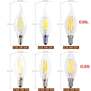 5PCS LED Žarnice Sveče Žarnice E14 220V 2W 4W 6W Letnik Edison Žarnica za Lestenec Hladno/Toplo Bela