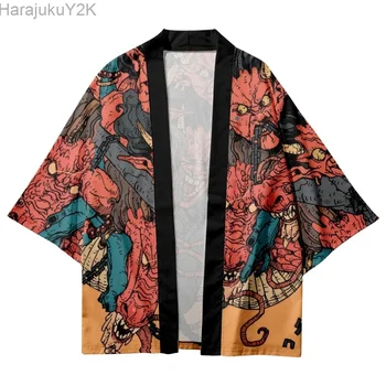 Ulične Moški Ženske Jopico Haori Yukata Harajuku Vrhovi Haljo Plus Velikost 5XL 6XL Kitajski Zmaj Plaži Japonski Kimono Style