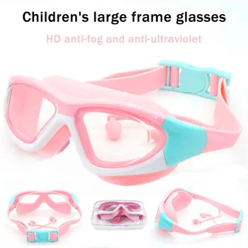 Otrok je Velik okvir, Plavanje Očala Anti-fog Plavalna Očala za Fante in Dekleta Velika-okvir iz Enega kosa Čepi