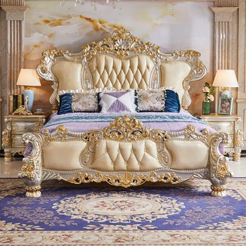Prvo nadstropje cowhide zakonsko posteljo villa, luksuzni oddih spalnico, postelja velika, masivnega lesa, carvinga, 1,8 m