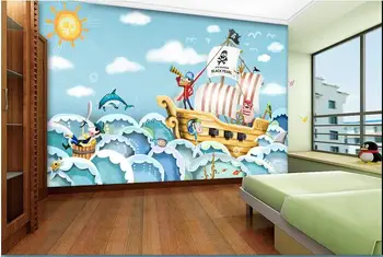 3d ozadje po meri, zidana non-woven wal nalepke Hd ročno narisane risanka piratske ladje slikarski okras TV nastavitev 3d stene papirja