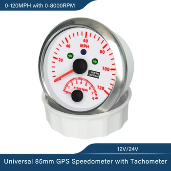 Univerzalni 85mm GPS merilnik Hitrosti 0-120MPH 0-200MPH Z 0-8000RPM merilnik vrtljajev Z Rdečo Osvetlitev 12V 24V Za Avto, Jahta Čoln