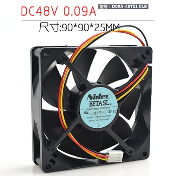 Novi originalni D09A-48TS1 01B 48V 0.09 A 9 CM 9025 3 žice, Dvojni Kroglični Ležaj Tih ventilator