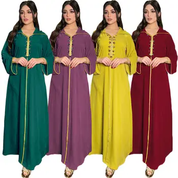 Ramadana Muslimanskih Žensk Hooded Dubaj Abaya Maxi Stranka Obleko Maroški Jilbab tam kaftan Sarees za Ženske V Indiji