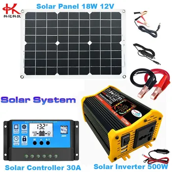 Q3B Power System = Solar Power Inverter Pretvornik 12V Na 220V 110V 500W + Sončna Plošča 12V 18W USB 5V + Regulator 30A