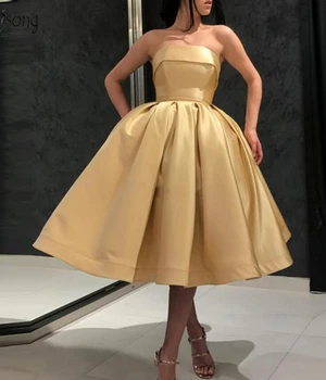 Preprost Zabuhle Čaj Dolžina Ples Obleke 2024 Poceni Svetlobe Zlato Off Ramenski Maturantski Halje Plus Velikost Moda Cocktail Obleke
