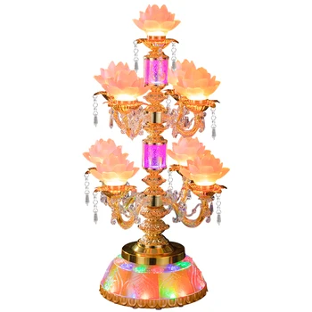 Led Sedem Izdelkov Pisane Kristalno Steklo Obračanje Buda Čaščenja Lotus Lučka Lučka za Buda Čaščenja Avalokitesvara Buda Spredaj