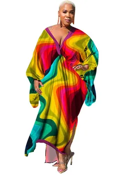 Afriške Obleko Za Ženske Haljo Africaine Femme Boubou Proti-vrat Dolgo Imitacije Svile Tiskanja Obleko Kaftans Tradicionalna Afriška Oblačila