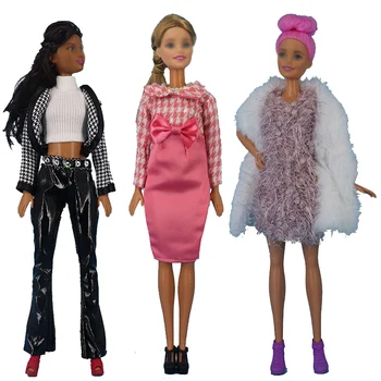 3 Kompleti/Veliko Ročno izdelana Oblačila za Barbie Lutke Lep Suknjič Nastavite Roza Obleko Krzno Plašč Obleko Nositi Lutko, Dodatki Darila