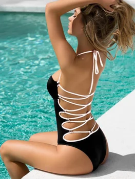 Seksi En Kos Kopalke 2023 Ženski Monokini Križ Povoj Backless Kopalke Ženske Trikini Push Up trikinis Plavati kopalke