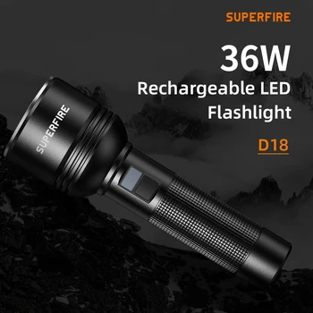 SUPERFIRE D18 36W 3350 Lumnov LED svetilka Ultra Svetla 6 Načinov Svetlobe USB-C Polnjenje 26650 Baterije Luč Za Kampiranje Bakle,