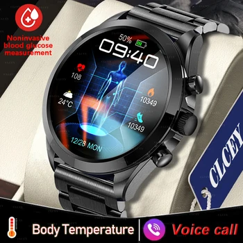 Zdravo Neinvaziven Glukoze v Krvi Pametno Gledati Moške Bluetooth Klic 360*360 HD Zaslon za Šport Srčni utrip, Telesno Temperaturo Smartwatch