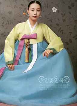 Korejski Tradicionalnih Oblačil Žensk Hanbok Obleko Poročno 6 plast Etnične Festival Vintage Stage