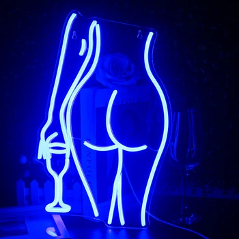 Seksi Dama Led Neon Luči Prijavite Ženska Modra Led Neon Bar Dekor Svetlobe Sobi Doma Dekor Bar Stranko Poroko USB Wall Dekor