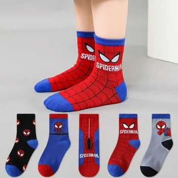 5Pairs Disney Baby Nogavice Spiderman risank anime bombaž Fantje cev nogavice otroci Jeseni zimske nogavice Otroci nogavice Velikost 0-12 Y